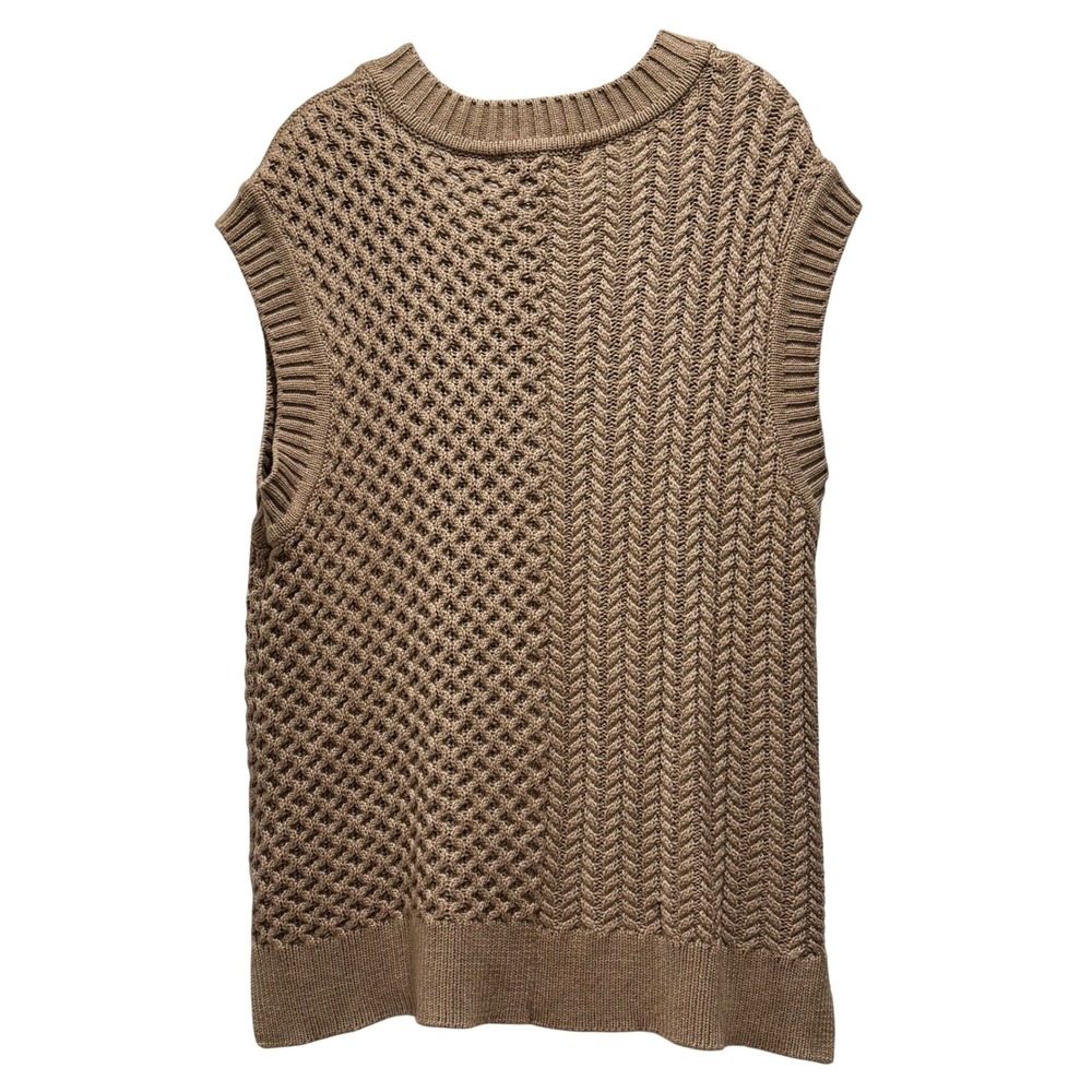 NEW $178 L'Academie Los Angeles Tan V Neck‎ Cable Knit Mesh Sweater Vest Women S - Picture 7 of 7